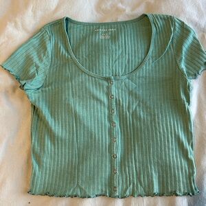 Aqua green ribbed crop t-shirt